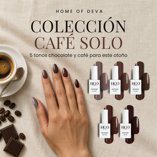 Colección Café Solo Home of Deva: 5 esmaltes semipermanentes en tonos chocolate y café (Nº270, Nº271, Nº272, Nº273, Nº55)