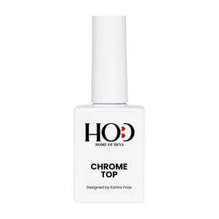 Chrome Top 15 ml de Home of Deva, top coat HEMA free para efecto cromado, perlado y polvo aurora