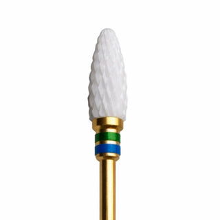 Fresa de cerámica para zurdas Amatix Cross Flame Corn, cabeza blanca y cuello dorado