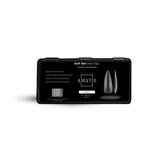 Caja de tips soft gel stiletto AMATIX con 504 unidades en 12 tamaños