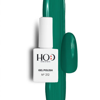 Esmalte semipermanente Nº 212 gelatina verde con muestra del color en uña