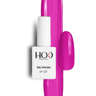 Esmalte semipermanente Nº 217 gelatina rosa con muestra del color en uña