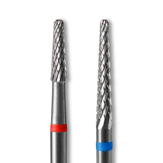 Fresas de carburo Staleks cono agudo fino de 2,3 mm, corta roja y larga azul