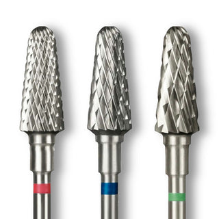 Fresas de carburo Staleks cono truncado de 6 mm en rojo, azul y verde