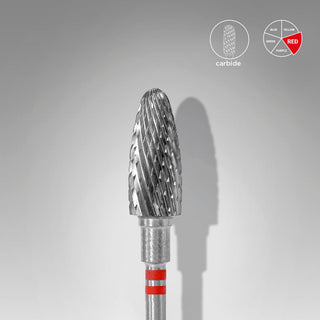 Fresa de carburo Staleks mazorca para zurdos con dos anillos rojos, grano fino