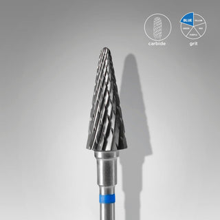 Fresa de carburo Staleks cono agudo de 6 mm con anillo azul, grano medio