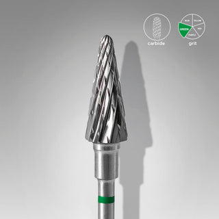 Fresa de carburo Staleks cono agudo de 6 mm con anillo verde, grano grueso